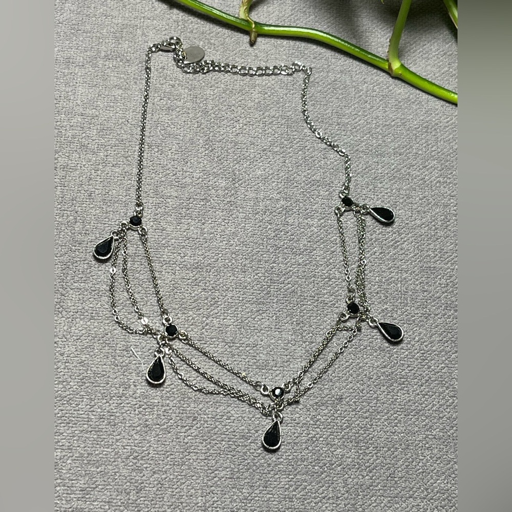 Y2K Whimsigoth Silver and Black Teardrop Necklace